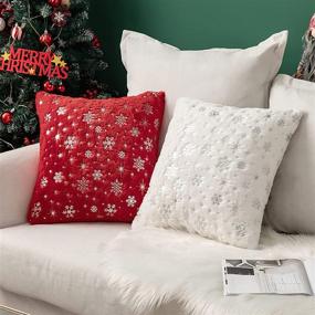 img 1 attached to 🎄 MIULEE Set of 2 Decorative Throw Pillow Covers: Soft Faux Fur with Silver Snowflake Glitter Print - Perfect for Christmas, Couch, Bed, and Girls Room - 18 X 18 Inch, Ivory