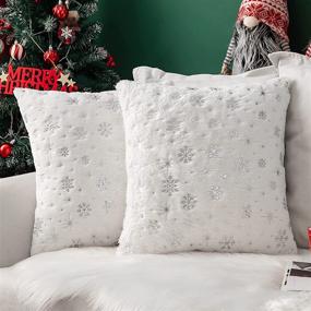 img 4 attached to 🎄 MIULEE Set of 2 Decorative Throw Pillow Covers: Soft Faux Fur with Silver Snowflake Glitter Print - Perfect for Christmas, Couch, Bed, and Girls Room - 18 X 18 Inch, Ivory