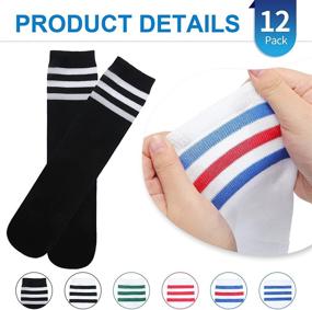 img 3 attached to 🧦 Ultimate Soccer Socks for Toddler Kids: 12 Pairs Over Knee Tube Socks with Three Stripes - Breathable, Uniform, and Stylish!