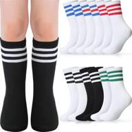 🧦 ultimate soccer socks for toddler kids: 12 pairs over knee tube socks with three stripes - breathable, uniform, and stylish! logo