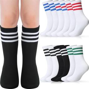 img 4 attached to 🧦 Ultimate Soccer Socks for Toddler Kids: 12 Pairs Over Knee Tube Socks with Three Stripes - Breathable, Uniform, and Stylish!