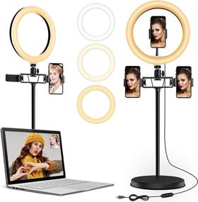img 4 attached to 🌟 10.2 Inch Ring Light with Laptop Stand, Versatile Toilet Paper Holder, 3 Phone Holder Circle Light with Dimming for /TIK Tok/Live Streaming/Makeup/YouTube