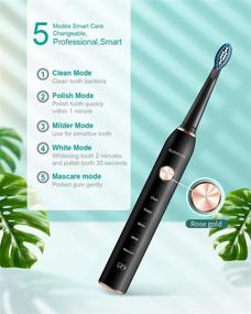 img 2 attached to 🦷 Advanced Teeth & Gums Care: Waterproof Electric Toothbrush with 38000VPM Sonic Frequency, Fast Charge, and Intelligent Time Reminder - 5 Modes, Dupont Brush Heads (Black)