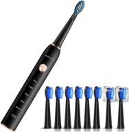 🦷 advanced teeth & gums care: waterproof electric toothbrush with 38000vpm sonic frequency, fast charge, and intelligent time reminder - 5 modes, dupont brush heads (black) logo