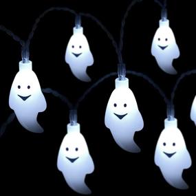 img 4 attached to 👻 Battery Operated Halloween String Lights - 10 Ft 20 LED Ghost Light String - Outdoor Indoor Decorations for Window Tree Patio Garden - Fairy String Light Decoration by WEHVKEI