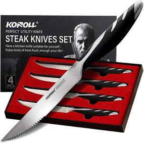 img 4 attached to 🔪 KONOLL 4-Piece Steak Knives Set - German High Carbon Steel Blades, Full Tang Handle, Half Serrated