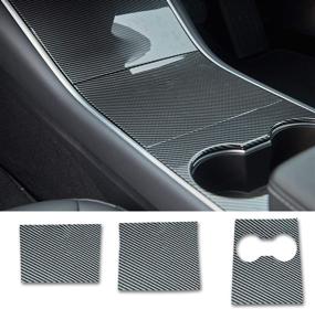 img 4 attached to 🚗 DIBMS Center Console Wrap: Glossy Carbon Fiber Film Cover Kit for Tesla Model 3 Model Y | Interior Decoration & Protection Accessories Trim Panel