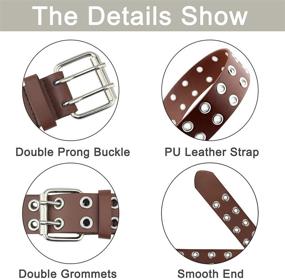 img 2 attached to Stylish Black Leather Belts with Double Studded Holes for Women & Men