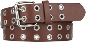 img 4 attached to Stylish Black Leather Belts with Double Studded Holes for Women & Men