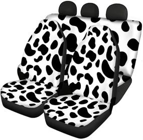 img 4 attached to JoyLamoria Black Cow Print Car Seat Covers Easy Install