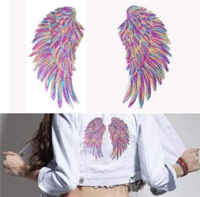 img 1 attached to 🌟 Dazzle Your Style with 1 Pair of Tuba Fashion Angel Wings Sequins Patches - DIY Iron-on Embroidered Patch Motif Applique for Clothing; Perfect Xmas Accessories (11X12 in)