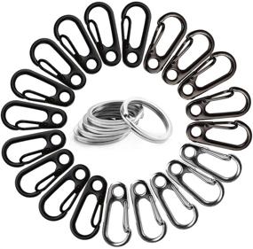 img 4 attached to 🔑 Pack of 20 SF Carabiners and Key Rings Set - Spring Backpack Clasp Snap Hook with Flat Split Key Chains in Black, Gray, and Silver