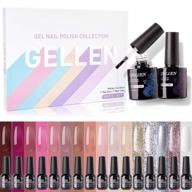 💅 gellen 16 colors gel nail polish kit - translucent pink red browns with top base coat, trendy nail art glitters - diy home gel manicure set logo