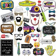 📸 throwback 90s party theme photo booth props - 41 pieces with wooden sticks, strike a pose sign | outside the booth logo