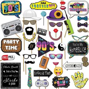 img 4 attached to 📸 Throwback 90s Party Theme Photo Booth Props - 41 Pieces with Wooden Sticks, Strike a Pose Sign | Outside The Booth