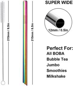 img 2 attached to Rainbow Metal Straws 4 Pack with Carry Case Bag and Silicone Tips - Reusable Boba Smoothie Straw, Wide Thick Fat Angled Tip Straw for Milkshake, Jumbo Bubble Tea Straws with Brush - 12mm (0.5in)