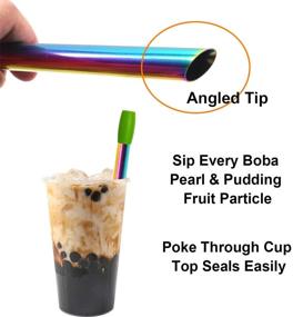 img 1 attached to Rainbow Metal Straws 4 Pack with Carry Case Bag and Silicone Tips - Reusable Boba Smoothie Straw, Wide Thick Fat Angled Tip Straw for Milkshake, Jumbo Bubble Tea Straws with Brush - 12mm (0.5in)