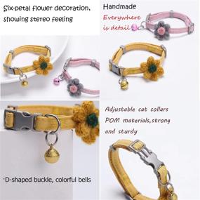 img 2 attached to Babique Handmade Cat Collars with Six Petals Flowers Charms - Yellow, Adjustable for Girl Cats, with Bells - Perfect Kitten Collar, Dog/Cat Collar