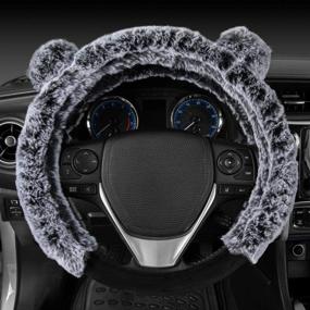 img 1 attached to Fuzzy Gray BDK Bear Fur Plush Steering Wheel Cover - Adorable Faux Wool Protector for Women and Girls - Universal Fit 14.5 15 15.5 Inch (with Ears) (SW-2421-GR)