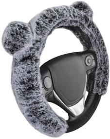 img 3 attached to Fuzzy Gray BDK Bear Fur Plush Steering Wheel Cover - Adorable Faux Wool Protector for Women and Girls - Universal Fit 14.5 15 15.5 Inch (with Ears) (SW-2421-GR)