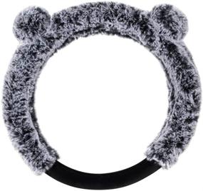 img 2 attached to Fuzzy Gray BDK Bear Fur Plush Steering Wheel Cover - Adorable Faux Wool Protector for Women and Girls - Universal Fit 14.5 15 15.5 Inch (with Ears) (SW-2421-GR)