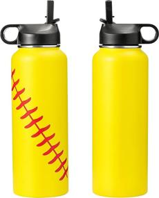 img 1 attached to 🥤 Insulated Stainless Steel 40oz Water Bottle with Straw - Ideal for Camping, Hiking, Gym, Softball