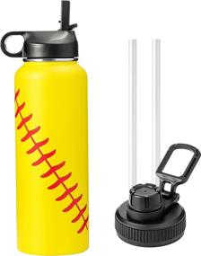 img 4 attached to 🥤 Insulated Stainless Steel 40oz Water Bottle with Straw - Ideal for Camping, Hiking, Gym, Softball