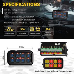 img 3 attached to 💧 Waterproof, Multifunctional Auxpower 8 Gang Switch Panel with Relay System, LED Light Switch Panel for Truck, SUV, UTV, Car, Offroad, Caravan, Boat - Automatic Dimmable, Blue Backlit