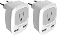 🔌 tessan european plug adapter 2 pack with 2 usb and type c charger - international travel power outlet adaptor for eu, spain, iceland, germany, france, italy, israel from usa logo