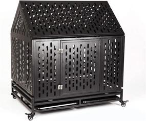 img 3 attached to 🐾 Pet Nanny Heavy Duty Dog Crate Cage Kennel Playpen - Large Strong Metal for Large Dogs Cats with Double Escape Prevention Lock and Lockable Wheels