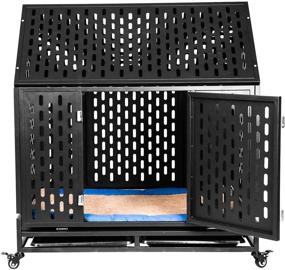 img 4 attached to 🐾 Pet Nanny Heavy Duty Dog Crate Cage Kennel Playpen - Large Strong Metal for Large Dogs Cats with Double Escape Prevention Lock and Lockable Wheels