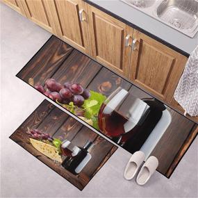 img 4 attached to 🧀 Набор ковриков для кухни BestLives из 2 шт., ковры для пола с сыром, вином и виноградом, антискользящие коврики для потеку, моющиеся коврики для входа в помещение, наборы ковриков Rustic Wood 15.7x23.6in+15.7x47.2in.