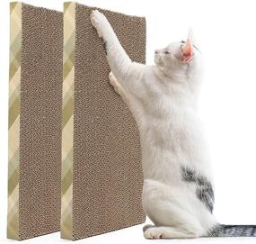 img 4 attached to 🐱 2 Pack Cat Scratch Pads - Wide Corrugated Cardboard Scratcher for Cats, XL Reversible Refill Lounge Replacement for Furniture Protectors - Includes Catnip