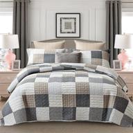 премиальный комплект одеял из пэчворка из хлопка для кровати размером "фул-квин" - обратимое одеяло в цветах серого, черного, бежевого и белого, легкое по весу текстильное изделие. логотип