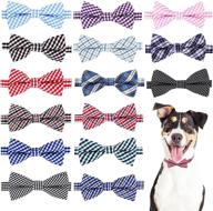 stylish 15pcs/pack plaid dog bow ties: perfect for small dogs, cats, and medium breeds - ideal for wedding parties and grooming logo