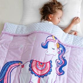 img 3 attached to 🦄 3 Pound Minky Weighted Blanket for Kids - Toddler Heavy Blanket with Cartoon Unicorn Fleece Reverse - Soft Comforter for Calm Sleeping - 36" x 48" Purple - Coolplus