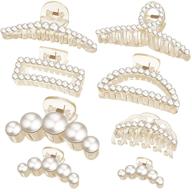 8-piece assorted large pearl hair claw clips set – no-slip jaw clamp, strong hold hair accessories for 💎 women and girls, different sizes and styles – hair catch barrette jaw clamp with fake pearl clips, 8 styles logo