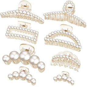 img 4 attached to 8-Piece Assorted Large Pearl Hair Claw Clips Set – No-Slip Jaw Clamp, Strong Hold Hair Accessories for 💎 Women and Girls, Different Sizes and Styles – Hair Catch Barrette Jaw Clamp with Fake Pearl Clips, 8 Styles