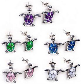 img 4 attached to 🐢 Charming Blue Opal Turtle Earrings - 5 Pairs of Cute Turtle Stud Earrings for Women and Girls, Hypoallergenic Turtle Jewelry