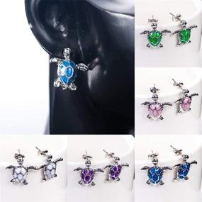 img 3 attached to 🐢 Charming Blue Opal Turtle Earrings - 5 Pairs of Cute Turtle Stud Earrings for Women and Girls, Hypoallergenic Turtle Jewelry