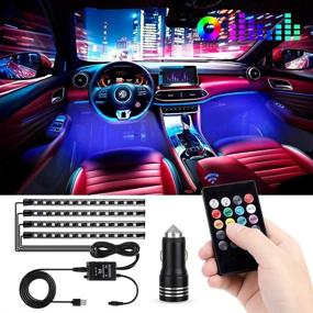 img 4 attached to 🚗 EECOO Interior Car Lights - Multi-Color LED Strip Lights with 48 LEDs, Music Sync, Sound Active Function, Waterproof Under Dash Lighting Kit, Remote Control, Car Charger Included, DC 5V