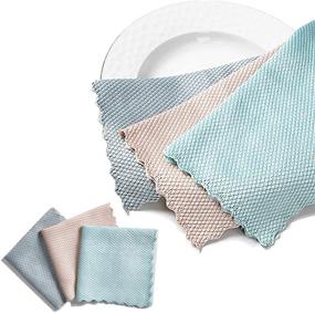 img 4 attached to 🧼 Lustrous Fish Scale Design: 20-Pack Kitchen Mirror Rags with Scrubbing Poly Scour Mesh – Reusable Microfiber Cloths for Glass Cleaning, Dishwashing, Window Cleaning, Car Mirrors, and Stainless Steel