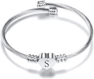 🔠 tgls women girls heart initial a-z letter bracelet - expandable cuff bracelets with alphabet personalized name - stainless steel logo