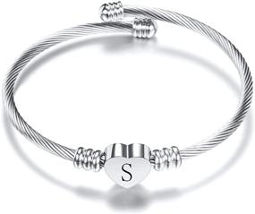 img 1 attached to 🔠 TGLS Women Girls Heart Initial A-Z Letter Bracelet - Expandable Cuff Bracelets with Alphabet Personalized Name - Stainless Steel