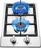 🔥 12" built-in gas cooktop: stainless steel stove top with 2 high efficiency burners - ng/lpg convertible for rvs, home, and outdoor cooking logo