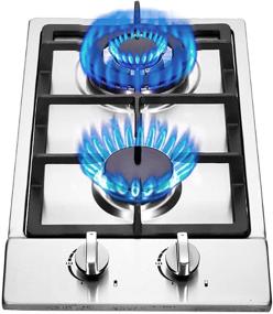 img 4 attached to 🔥 12" Built-in Gas Cooktop: Stainless Steel Stove Top with 2 High Efficiency Burners - NG/LPG Convertible for RVs, Home, and Outdoor Cooking