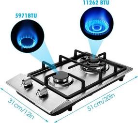 img 3 attached to 🔥 12" Built-in Gas Cooktop: Stainless Steel Stove Top with 2 High Efficiency Burners - NG/LPG Convertible for RVs, Home, and Outdoor Cooking