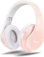 🎧 enhance your audio experience with zihnic wireless over-ear headset: deep bass, bluetooth, and mic - ideal for cell phone, tv, pc - soft earmuffs & lightweight for prolonged wearing (light pink) logo
