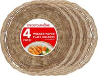 🍽️ stock your home 10-inch bamboo paper plate holder (4 count) - wicker heavy duty, reusable & stylish paper plate holders логотип