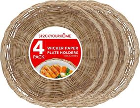 img 4 attached to 🍽️ Stock Your Home 10-Inch Bamboo Paper Plate Holder (4 Count) - Wicker Heavy Duty, Reusable & Stylish Paper Plate Holders